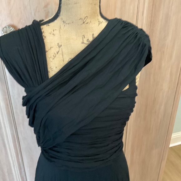 Tracy Reese Anthropologie black stretch jersey asymmetrical ruched midi dress - Picture 2 of 16